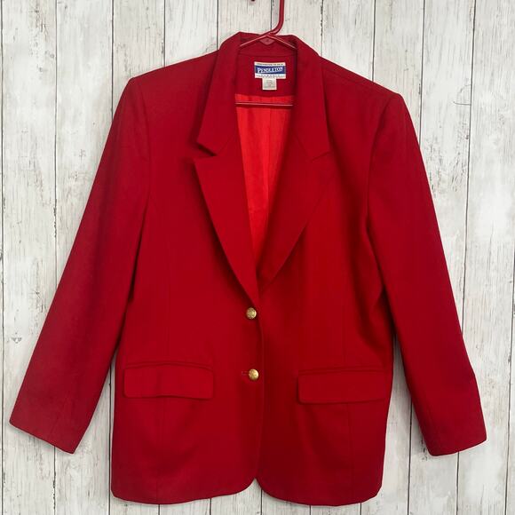 Pendleton Vintage Red Virgin Wool Fully Lined USA Classic Sports Coat Blazer 14 - Picture 1 of 13